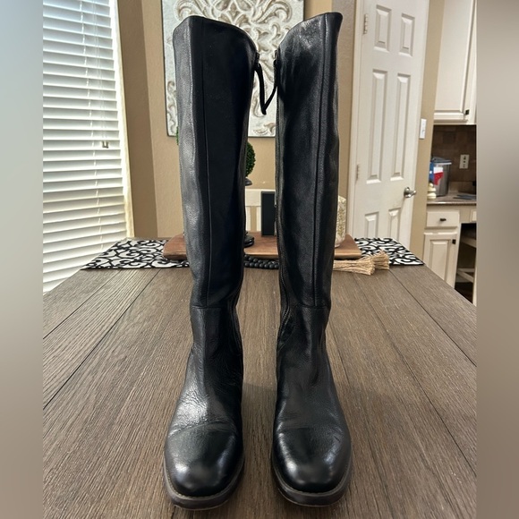 Franco Sarto Black Leather Marli Tall Riding Boots. Side Zip Excellent Condition - Picture 1 of 12